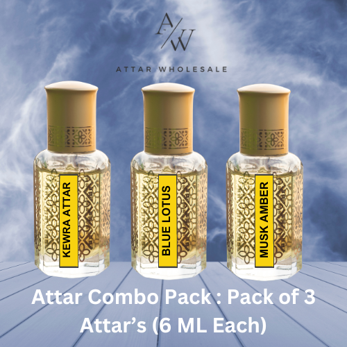 Attar Combo Pack -Pack of 3 Attar (6 ML Each) : Kewra Attar| Blue Lotus Attar | Musk Amber Attar - Attar Wholesale
