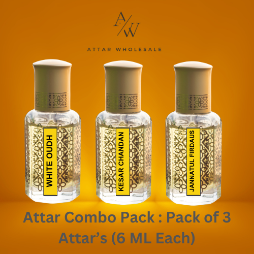 Attar Combo Pack-Pack of 3 Attar (6 ML Each) : White Oud Attar | Kesar Chandan Attar | Jannatul Firdaus Attar - Attar Wholesale