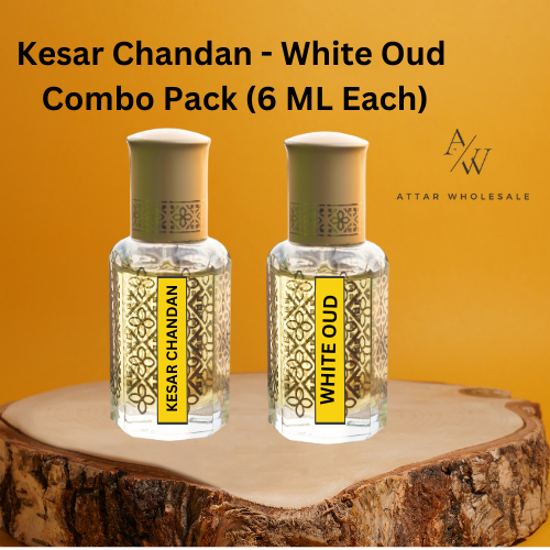 Kesar | Chandan (Saffron-Sandal) - White Oud Attar Combo Pack (6 Ml Each) - Attar Wholesale
