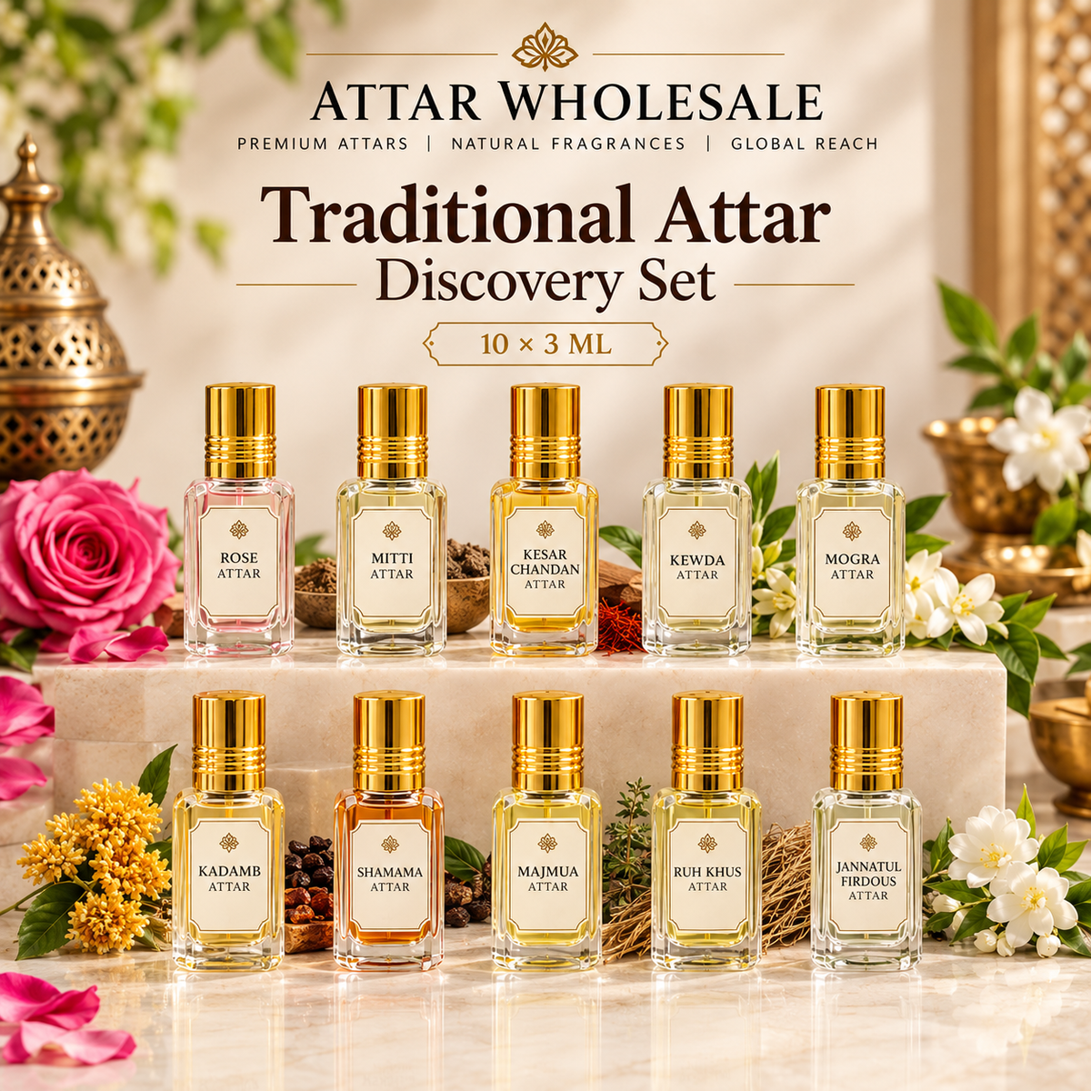Traditional Kannauj Attar Discovery Set (10 × 3 ML)