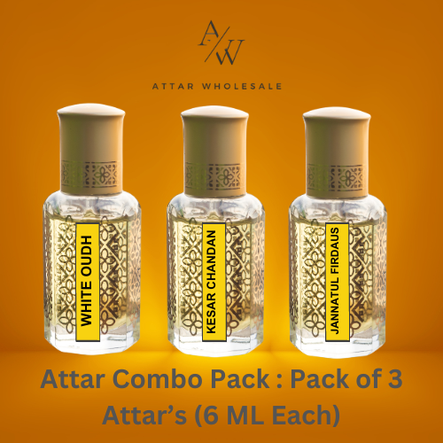 Attar Combo Pack -Pack of 3 Attar (6 ML Each) : White Oud Attar |Kesar Chandan Attar |Jannatul Firdaus Attar